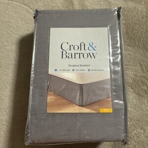 Croft & Barrow Full Boxpleat Gray Bedskirt - 15" Drop Skirt Split Corners NIP